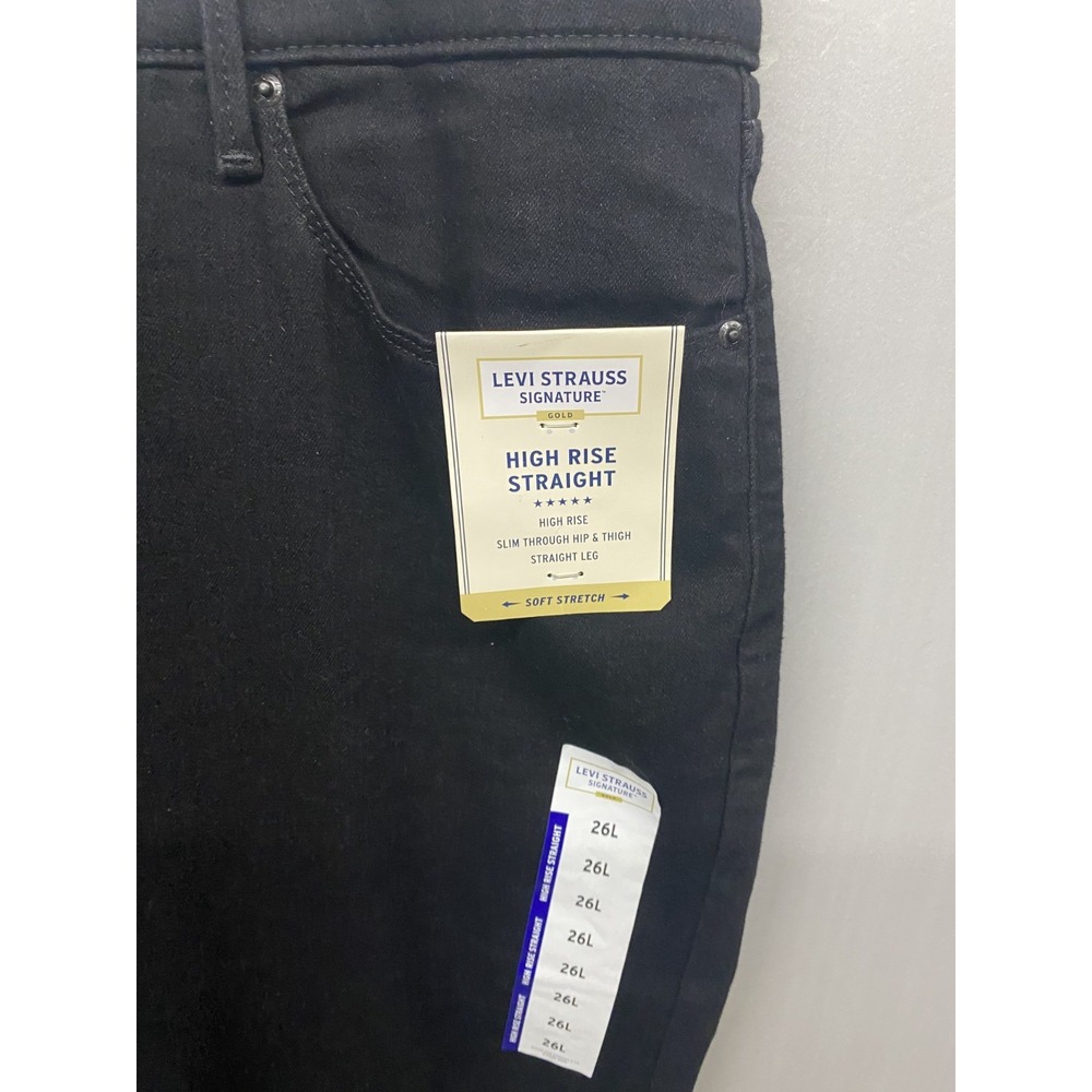 Levi Strauss Signature Jeans Womens 26L 38x34 Black Denim High Rise Straight Leg - Picture 7 of 15